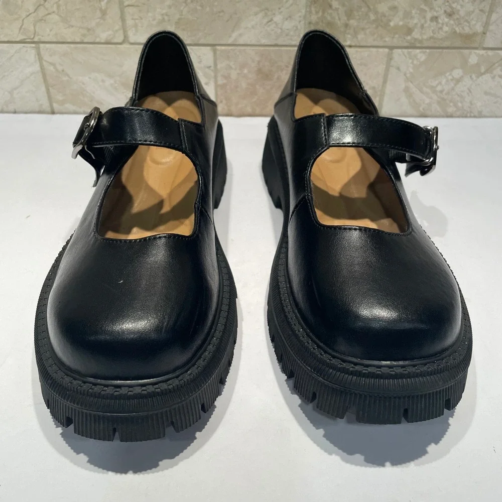 XMM Black Chunky Platform Mary Janes Lug Sole Buckle Shoes WF9022-41 Womens 8.5